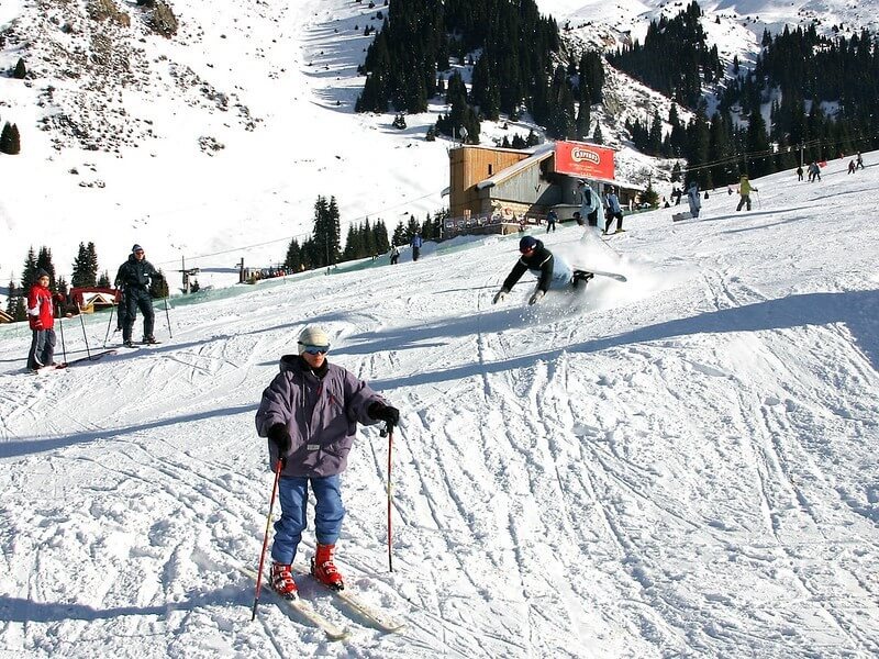 Ski Parallel Along Groomed Black Run