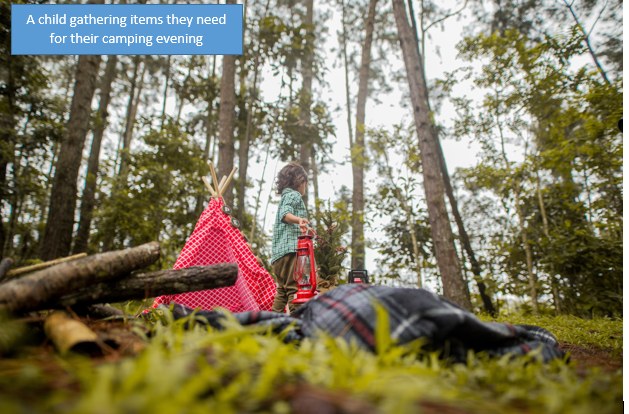 A child gathering items they need for their camping evening