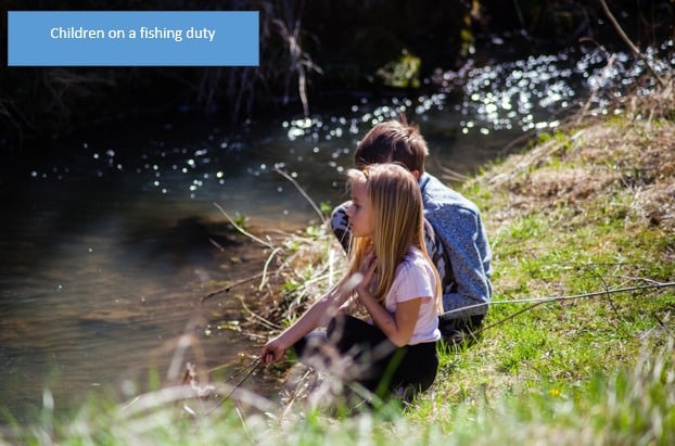 Children on a fishing duty