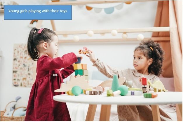 Young girls playing with their toys